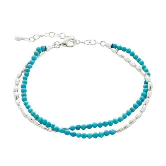Mini Nugget Gemstone Beaded Bracelet Sterling Silver - Turquoise - Picture 1 of 7